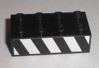Lego Brick 2 x 4 with Black and White Danger Stripes Pattern Model Right Side (Sticker) - Set 8211 / Black