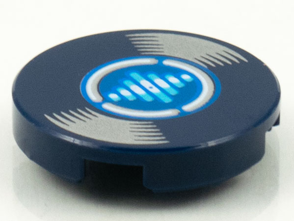 Lego Tile, Round 2 x 2 with Bottom Stud Holder with LP Record, Medium Azure and White Lines on Blue Label Pattern