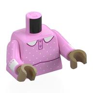 Lego Torso, Night Gown, Dark Pink Trim, White Dots, Collar Print, Bright Pink Arms, Dark Tan Hands / Bright Pink