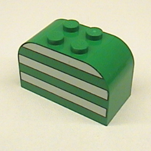 Lego Brick Curved 2 x 4 x 2 Double with White Stripes Print / Green