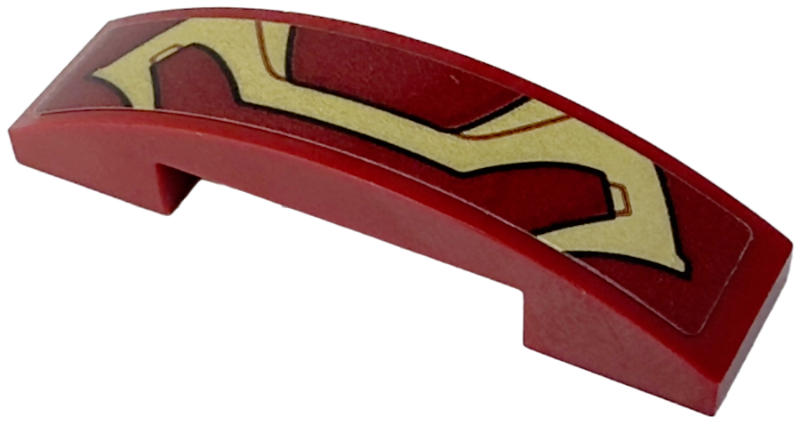 Lego Slope, Curved 4 x 1 x 2/3 Double with Gold Wide Armor Plate and Black Lines Pattern (Sticker) - Set 76247