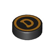 Lego Tile Round 1 x 1 with Bright Light Orange Circle, 'D' Print / Black