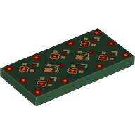 Lego Tile 2 x 4 with Woven Rug, Red/Yellow/Gold Flowers Print / Dark Green