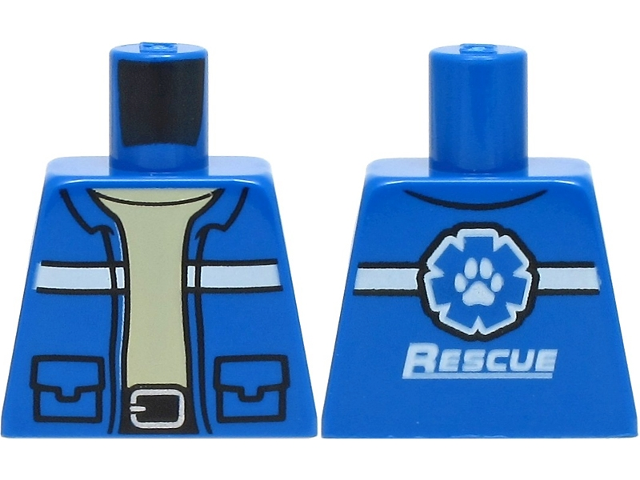 Lego Torso Jacket with Pockets, White Stripes and Silver Belt Buckle and Wildlife Rescue Logo with Paw Print on Back Pattern / Blue
