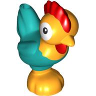 Lego Animal, Chicken Leaning with Dark Turquoise Tail and Red Comb Print (Moana Heihei) / Bright Light Orange
