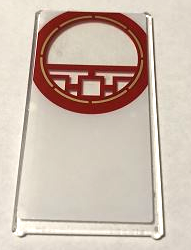 Lego Glass for Window 1 x 4 x 6 with Red and Gold Circle and Geometric Frame on Translucent White Background Pattern (Sticker) - Set 70670 / Trans-Clear