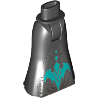 Lego Minidoll Hips and Full Length Skirt with Silver Water Filigree and Dark Turquoise Dragon Print / Black