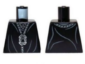 Lego Torso LotR Robe with Dark Bluish Gray Folds and Silver Chain, Pendant, and 2 Clasps Pattern / Black
