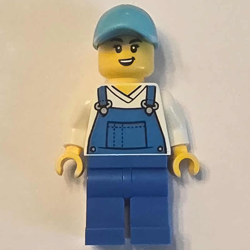 Lego Car Wash Worker, Blue Overalls, Medium Azure Cap