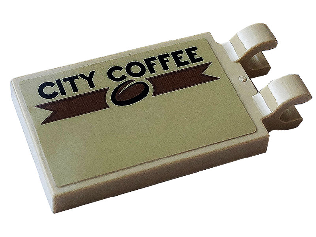 Lego Tile, Modified 2 x 3 with 2 Open O Clips with Black 'CITY COFFEE' and Bean Pattern Model Right Side (Sticker) - Set 60233