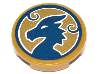 Lego Tile, Round 2 x 2 with Bottom Stud Holder with Dark Blue Dragon Head Pattern (Sticker) - Set 41178