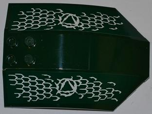 Lego Windscreen 8 x 6 x 2 Curved Sloped Sides with Atlantis Logo and Fish Scales Pattern Model Left Side (Stickers) - Set 7978 / Dark Green