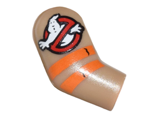 Lego Arm, Right with Ghostbusters Logo and Orange Stripes Pattern / Dark Tan
