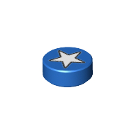 Lego Tile Round 1 x 1 with White Star Print / Blue