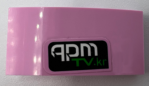 Lego Slope, Curved 4 x 2 with 'APM TV.kr' Pattern Model Right Side (Sticker) - Set 75973 / Bright Pink