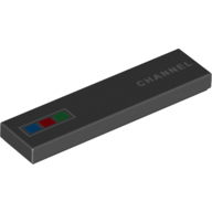 Lego Tile 1 x 4 with Blue, Red, and Green Squares, and 'CHANNEL' Print / Black