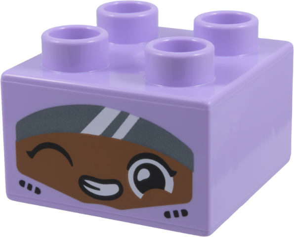 Lego Duplo, Brick 2 x 2 with Medium Brown Face, White Teeth, Eye, and Highlights, Silver Visor, Black Closed Eye and Vents Pattern