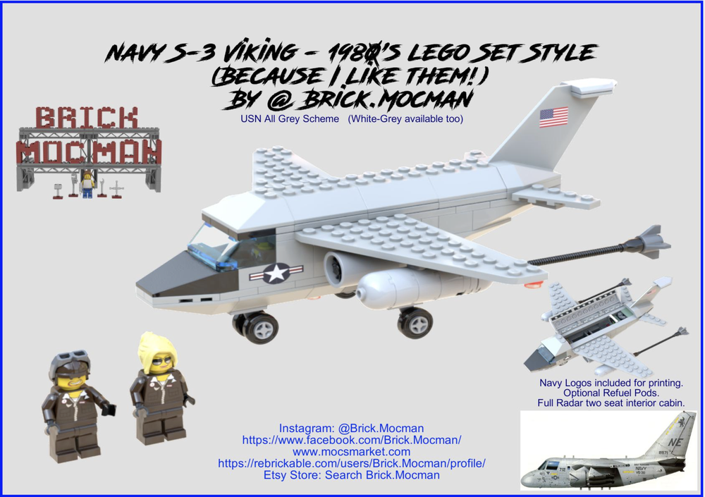 Lego 1980's Style - US NAVY S3 Viking (All Grey Scheme)