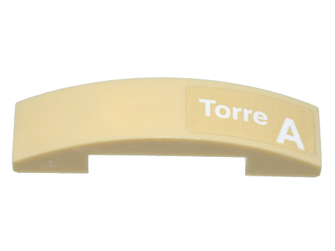 Lego Slope, Curved 4 x 1 x 2/3 Double with White 'Torre A' Pattern Model Left Side (Sticker) - Set 10299