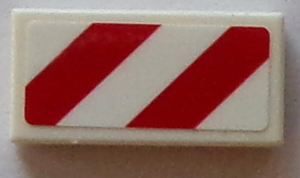 Lego Tile 1 x 2 with Red and White Danger Stripes (Two Red Stripes) Pattern Model Left Side (Sticker) - Set 60073 / White