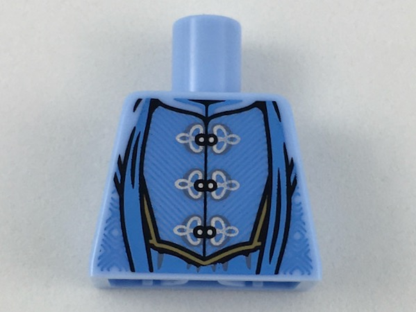 Lego Torso Robes with 3 Silver Frog Clasps, Medium Blue Details, Medium Nougat Belt Pattern / Bright Light Blue