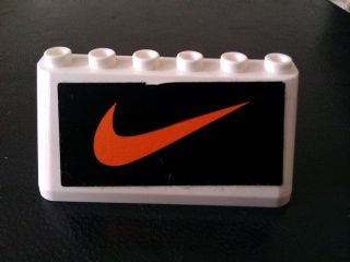 Lego Windscreen 2 x 6 x 2 with Nike Swoosh Logo on Black Background Pattern (Sticker) - Set 880002-2 (in Combination with Sets 3308 / 3309) / White