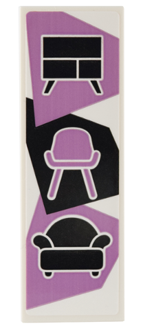 Lego Tile 2 x 6 with Sign with Medium Lavender Chair and Black Couch and Cabinet Pattern (Sticker) - Set 41732