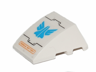 Lego Wedge 4 x 3 Triple Curved No Studs with Dark Azure Galaxy Squad Logo and Orange 'MISSILE BATTERY' Pattern (Sticker) - Set 70701 / White