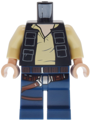 Lego Body SMART Minifigure, Torso with Dark Blue Hips and Legs with SW Han Solo Black Vest with Pockets Pattern / Tan Arms / Light Nougat Hands