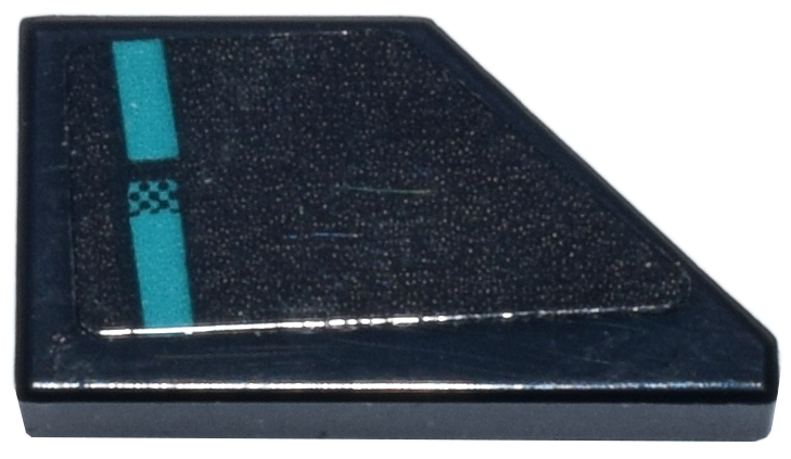 Lego Tile, Modified 1 x 2 Wedge Left with Dark Turquoise Lines and Checkerboard Pattern (Sticker) - Set 77244