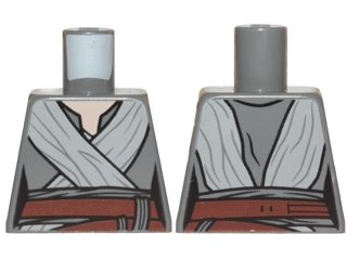 Lego Torso SW Female Outline, Open Neck Shirt, Light Bluish Gray Tied Robe, Reddish Brown Belt Pattern / Dark Bluish Gray