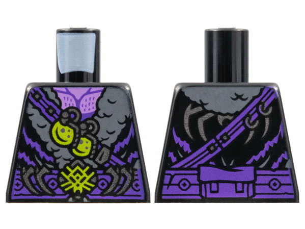 Lego Torso Fur Coat, Dark Bluish Gray Collar, Dark Purple Belt, Lime Buckle and Grenades Pattern / Black