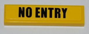 Lego Tile 1 x 4 with Black 'NO ENTRY' on Yellow Background Pattern (Sticker) - Set 8197
