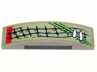 Lego Slope, Curved 4 x 1 x 2/3 Double with Scales, Vines and Teeth Pattern Model Left Side (Sticker) - Set 70001