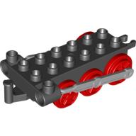 Lego Duplo Train Chassis with Light Bluish Gray Drive Rod & Red Wheels / Black