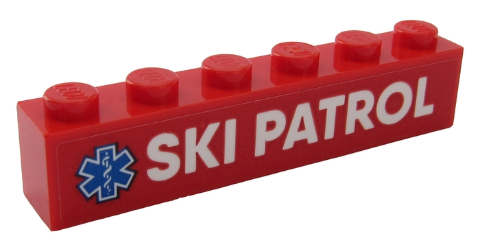 Lego Brick 1 x 6 with White 'SKI PATROL' and Blue EMT Star of Life Pattern (Sticker) - Set 60203