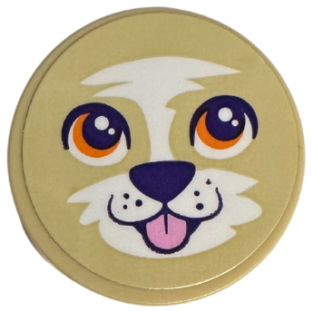Lego Tile, Round 3 x 3 with Dog Face with Orange Eyes, White Muzzle, Bright Pink Tongue Pattern (Sticker) - Set 41718