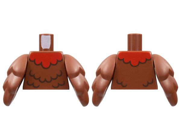 Lego Torso with Red Collar and Dark Brown Feathers Pattern / Reddish Brown Bird Wings