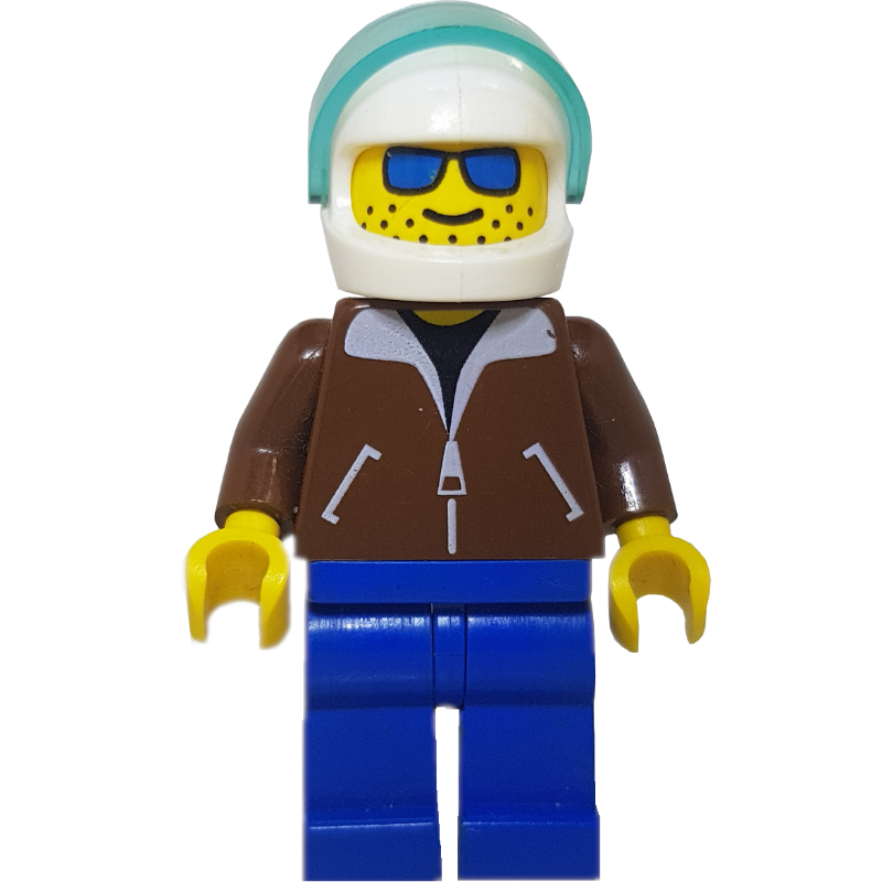 Lego Pilot - Reddish Brown Torso, Blue Legs, White Helmet