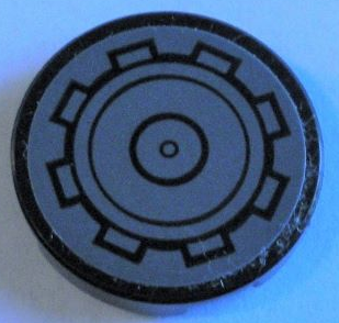 Lego Tile, Round 2 x 2 with Bottom Stud Holder with SW AT-AP Walker Hatch Pattern (Sticker) - Set 75234 / Black
