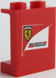 Lego Panel 1 x 2 x 2 with Side Supports - Hollow Studs with 'SCUDERIA FERRARI' Logo Pattern (Sticker) - Set 75879 / Red