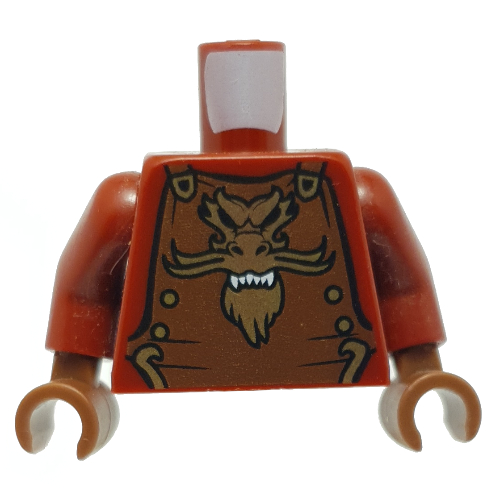 Lego Torso Armor, Reddish Brown with Gold Lion Emblem Print, Dark Red Arms, Reddish Brown Hands / Dark Red