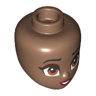 Lego Minidoll Head, Black Eyebrows, Nougat Eyes, Dark Red Lips, Open Mouth / Medium Brown