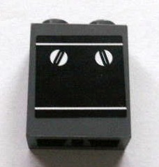 Lego Brick 1 x 2 x 2 with Inside Axle Holder with Black Oven with White Controls Pattern (Sticker) - Set 3825 / Dark Bluish Gray