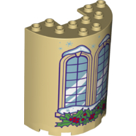 Lego Cylinder Half 3 x 6 x 6 with 1 x 2 Cutout with Window, Snow, and Holly Bush Print