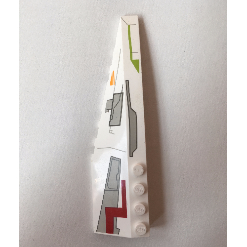 Lego Brick Wedged, Curved 12 x 3 Left with Gray Panels & Lime, Orange, and Dark Red Markings Print