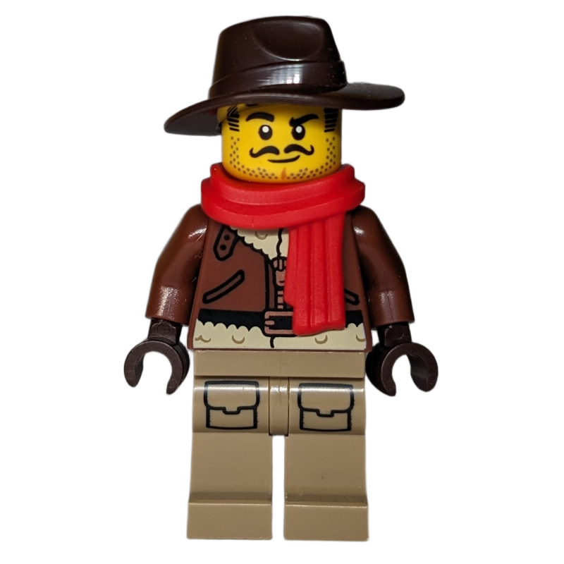 Lego Explorer, Reddish Brown Jacket, Dark Brown Hat, Red Scarf