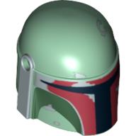Lego Helmet Mandalorian with Holes, Weathered Dark Red, Dark Green and Silver Print / Sand Green