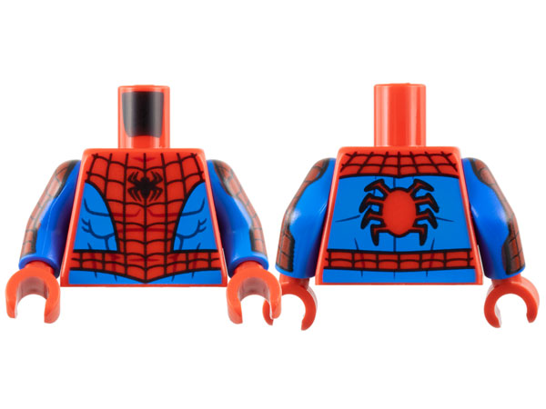 Lego Torso Spider-Man Costume 12 Black Spider, Black Webbing, Blue Vest and Belt Pattern / Blue Arms with Red Patch and Black Webbing Pattern / Red Hands