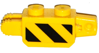 Lego Hinge Brick 1 x 2 Locking with Black and Yellow Thin Danger Stripes, Black Corner Top Right Pattern on Both Sides (Stickers) - Set 60124